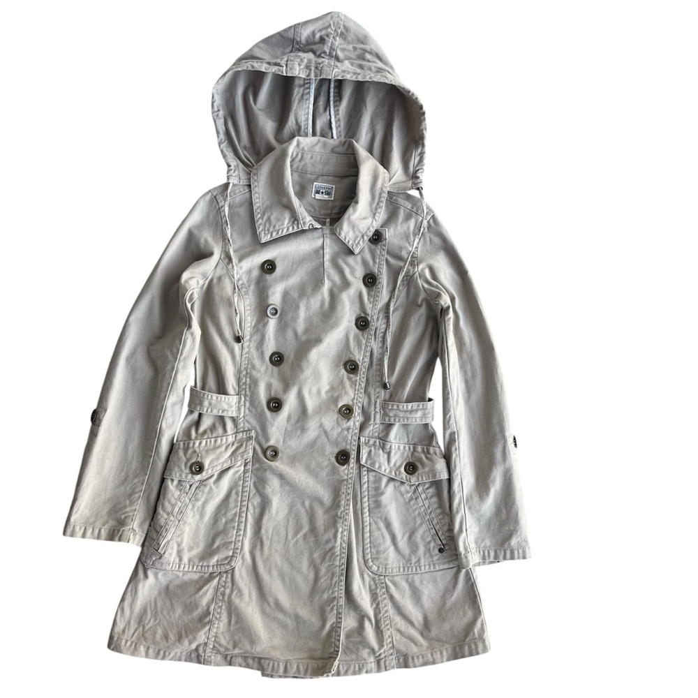 Converse One Star Womens M Tan Khaki Double Breasted Hooded Belt Trench Coat Y2K
